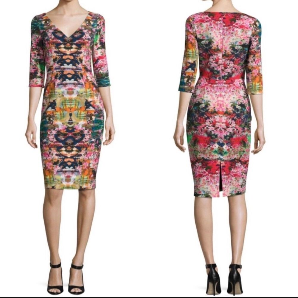 Black Halo Sherilyn Abstract Floral Watercolors Cocktail Sheath Dress 8